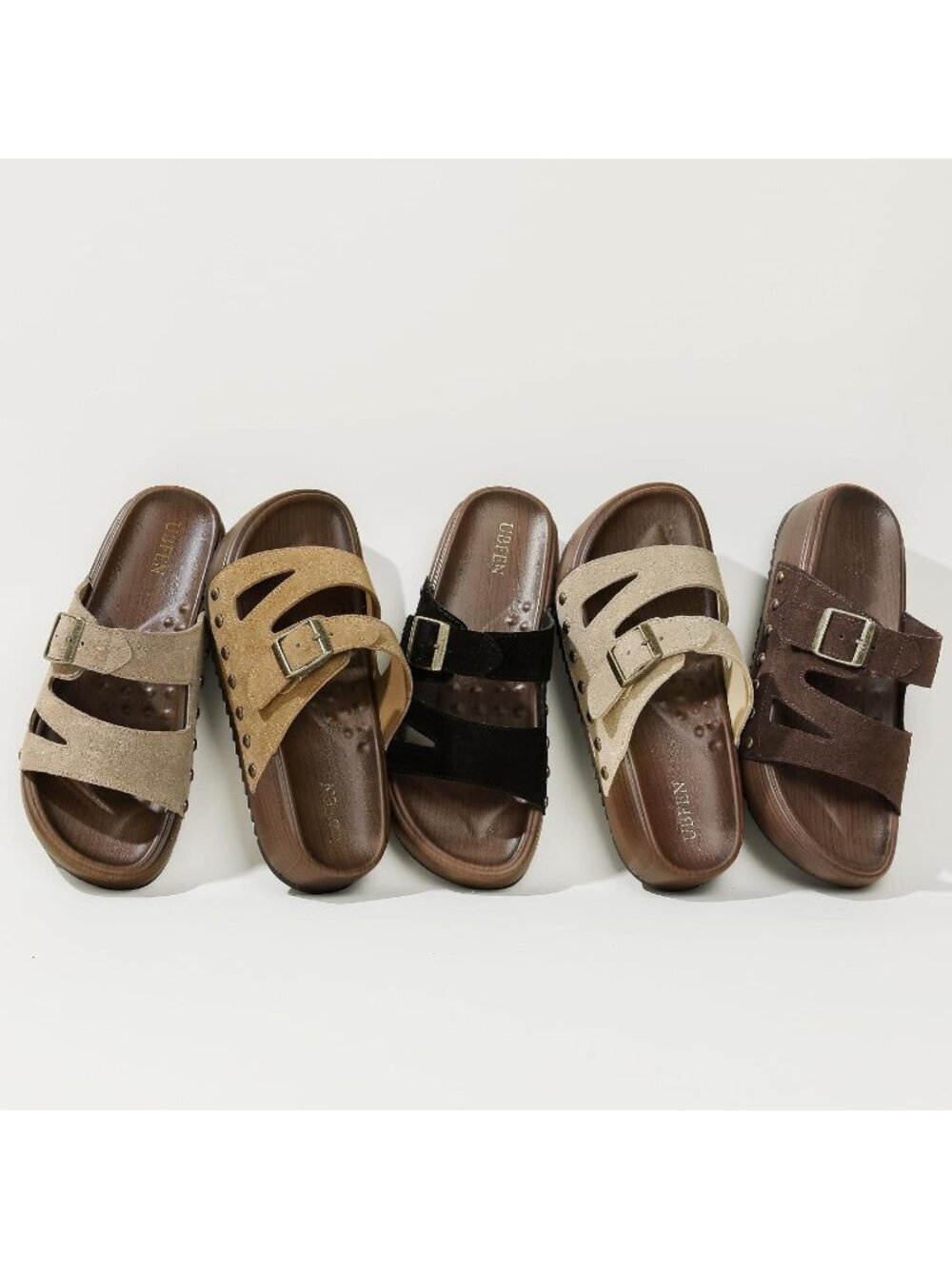 Women's Slides Platform C Beige Genuine Leather Arch Support Buckle Sandals - Picture 5 of 6